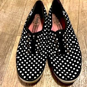 Black and white polka dot keds